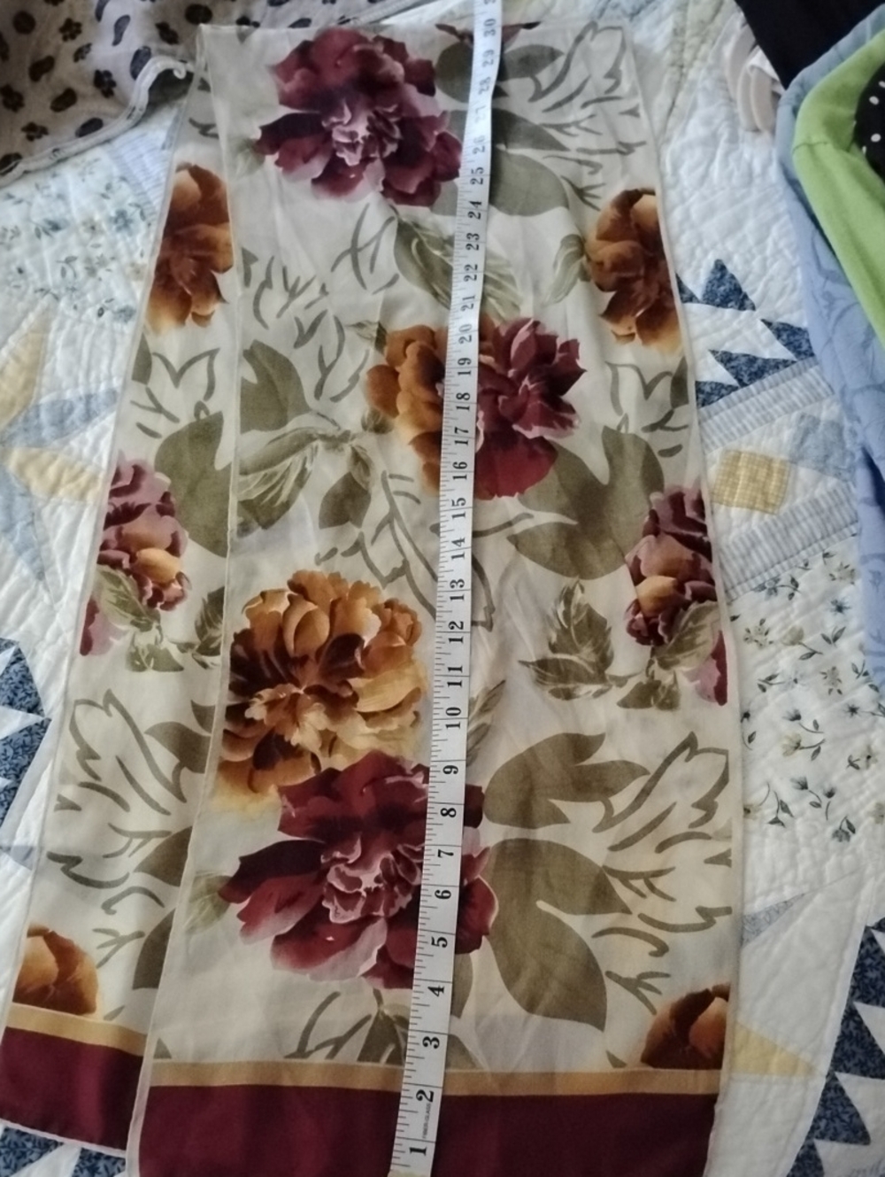 Silk Floral Elongated Scarf Burgundy,Gold By Baar & Beards - Picture 8 of 9